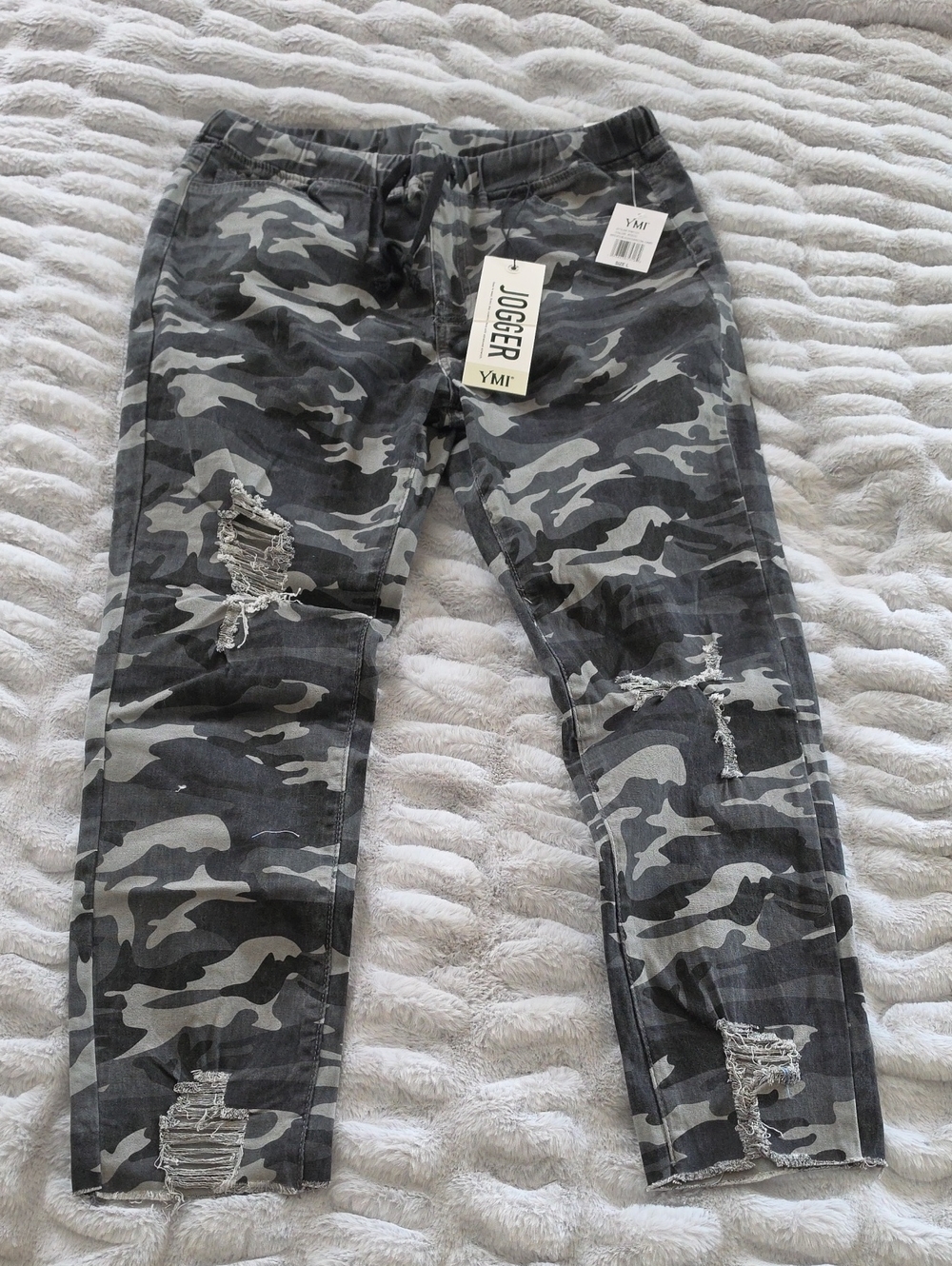 YMI Gray Camouflage Distressed Jogger Pants